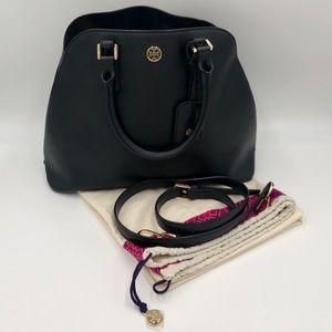 Tory Burch Black Robinson Open Dome Satchel.